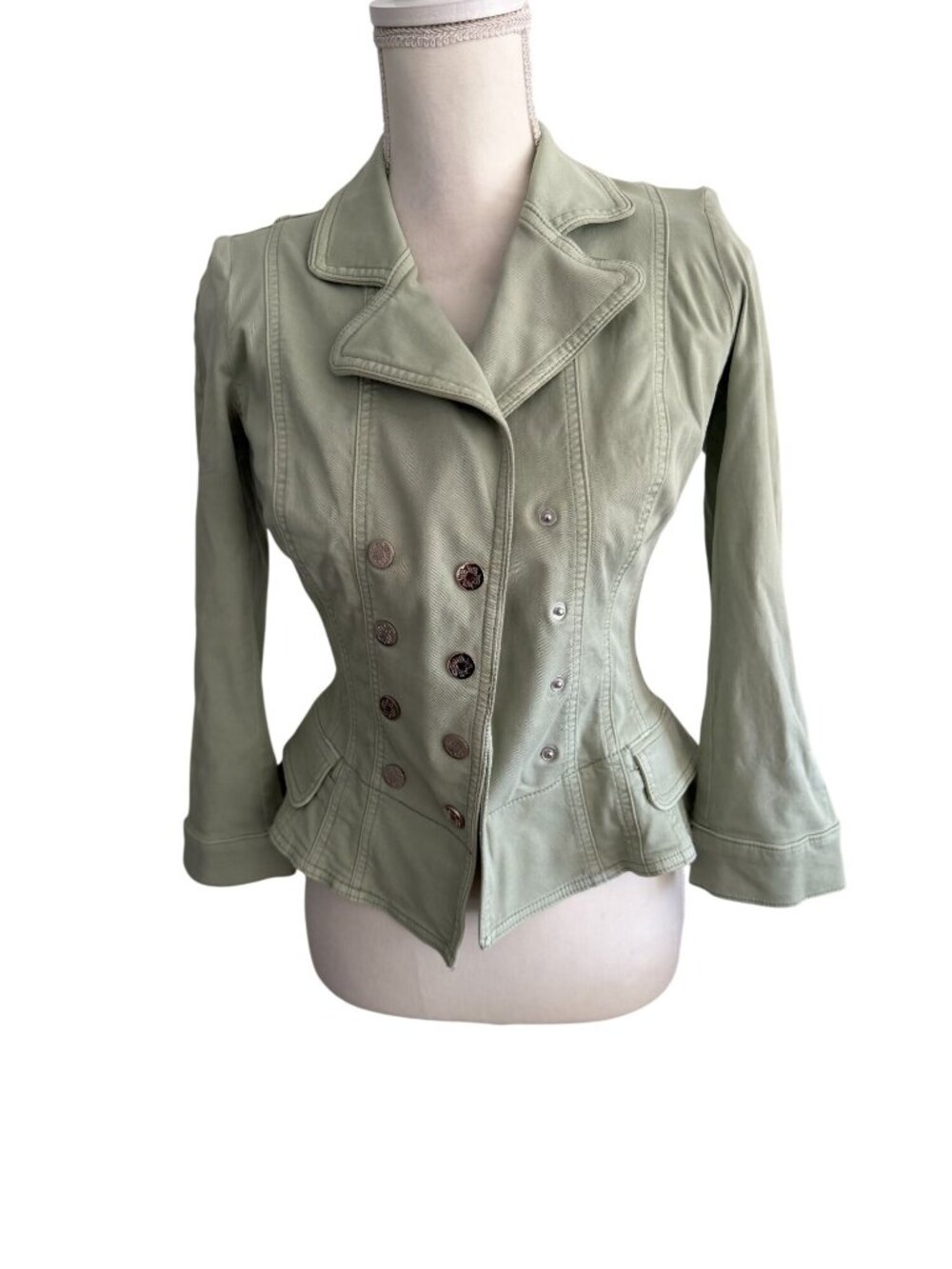 White House Black Market Sage Green Double-Breasted Peplum Blazer - Picture 6 of 9